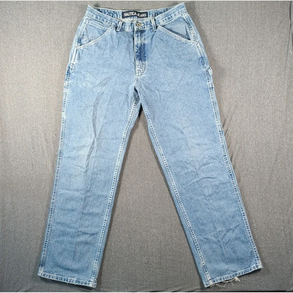 Vtg Y2K NAUTICA Jeans Mens 33x34 Denim Carpenter Baggy Loose Skater Utility USA